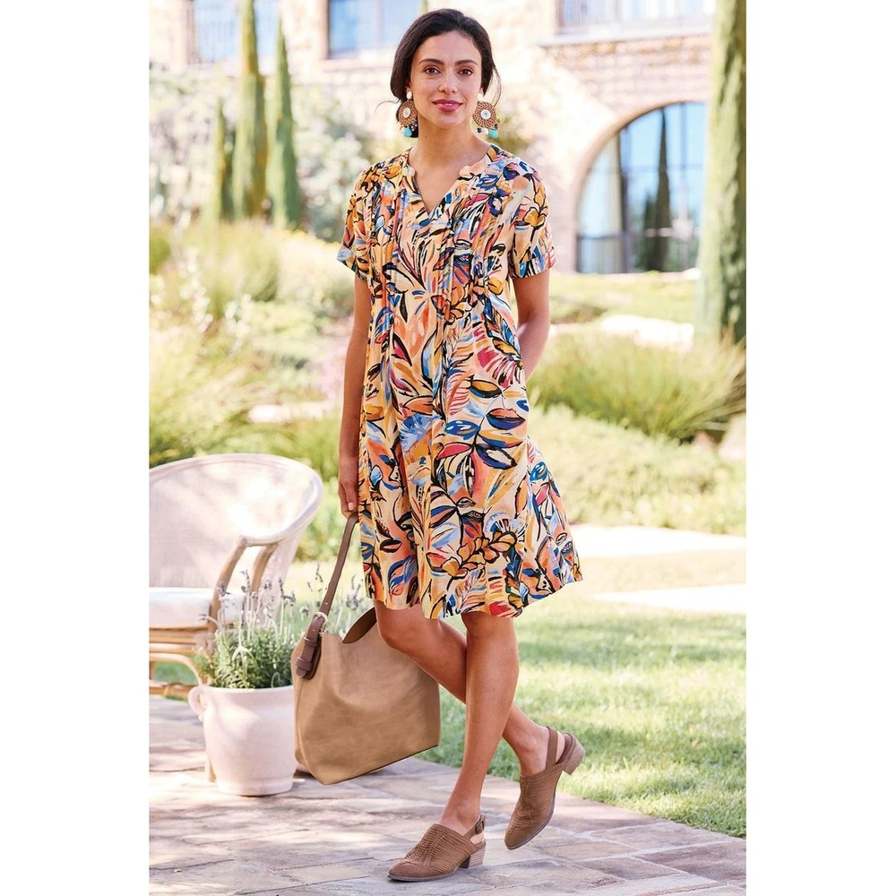 Soft Surroundings Painted Vines Challis Dress Womens SZ Large Resort Cruise Boho